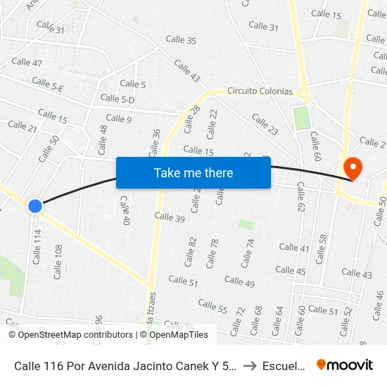 Calle 116 Por Avenida Jacinto Canek Y 57, Miguel Hidalgo (La Vaca Feliz) to Escuela Modelo map