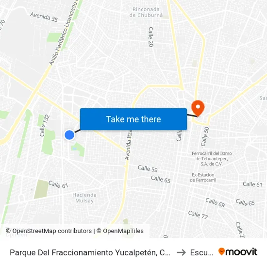 Parque Del Fraccionamiento Yucalpetén, Calle 65 Por Avenida Zamná Y 124d, Fraccionamiento Yucalpetén to Escuela Modelo map