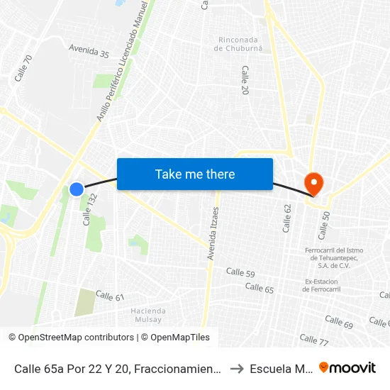 Calle 65a Por 22 Y 20, Fraccionamiento Juan Pablo II to Escuela Modelo map
