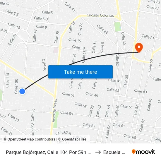 Parque Bojórquez, Calle 104 Por 59h Y 59j, Bojórquez to Escuela Modelo map