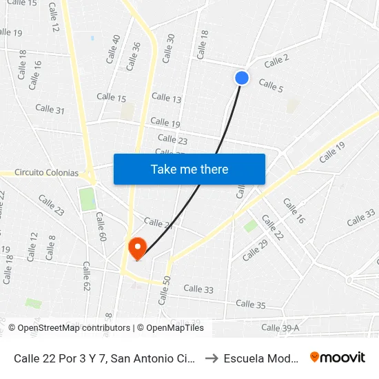 Calle 22 Por 3 Y 7, San Antonio Cinta to Escuela Modelo map