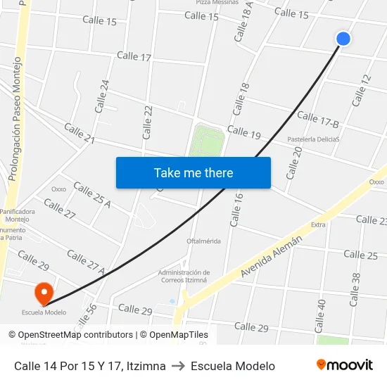 Calle 14 Por 15 Y 17, Itzimna to Escuela Modelo map