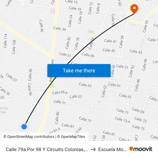 Calle 79a Por 98 Y Circuito Colonias, Sambulá to Escuela Modelo map