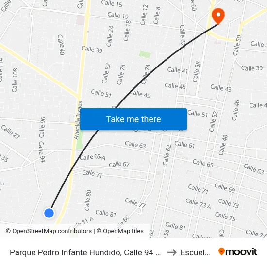 Parque Pedro Infante Hundido, Calle 94 Por 79a Y 79b, Colonia Sambulá to Escuela Modelo map