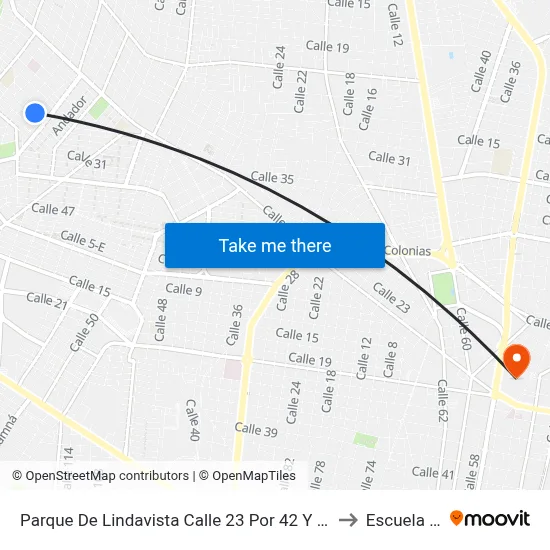Parque De Lindavista Calle 23 Por 42 Y 42 Jardines De Lindavista to Escuela Modelo map