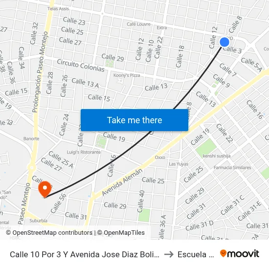 Calle 10 Por 3 Y Avenida Jose Diaz Bolio, Felipe Carrillo Puerto to Escuela Modelo map