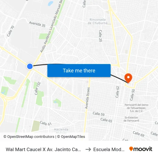 Wal Mart Caucel X Av. Jacinto Cakek to Escuela Modelo map
