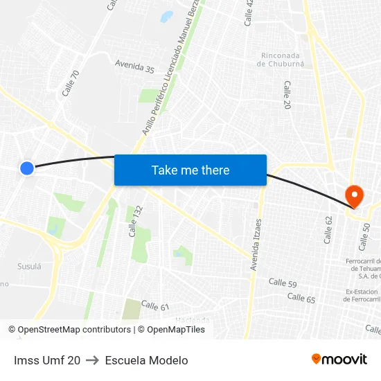 Imss Umf 20 to Escuela Modelo map