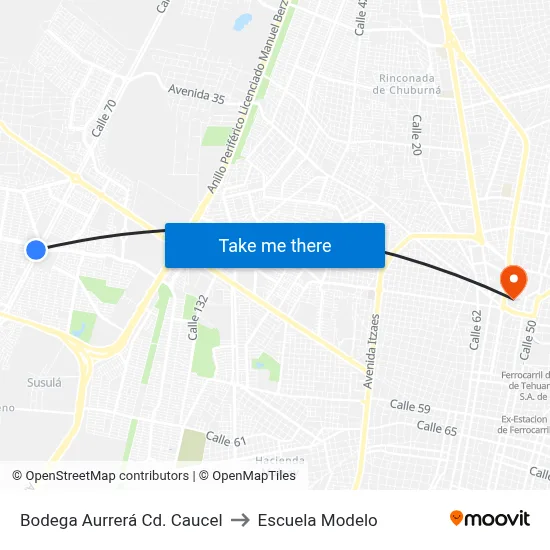 Bodega Aurrerá Cd. Caucel to Escuela Modelo map