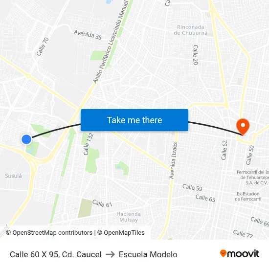 Calle 60 X 95, Cd. Caucel to Escuela Modelo map