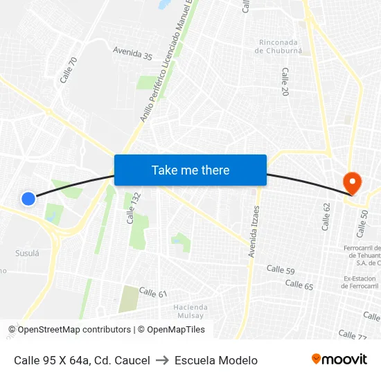 Calle 95 X 64a, Cd. Caucel to Escuela Modelo map