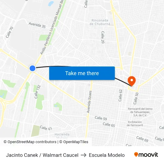 Jacinto Canek / Walmart Caucel to Escuela Modelo map