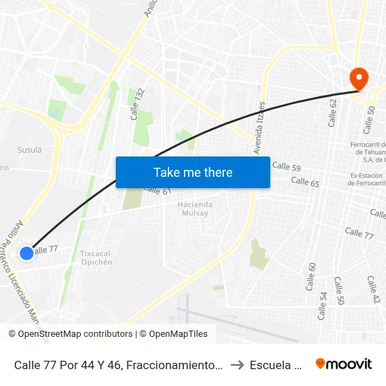 Calle 77 Por 44 Y 46, Fraccionamiento Tixcacal Opichén to Escuela Modelo map