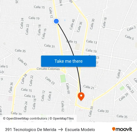 391 Tecnologico De Merida to Escuela Modelo map