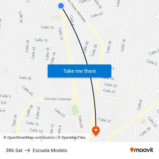 386 Sat to Escuela Modelo map
