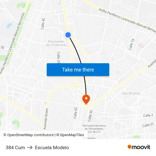 384 Cum to Escuela Modelo map
