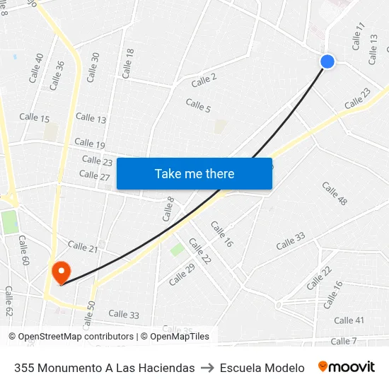 355 Monumento A Las Haciendas to Escuela Modelo map