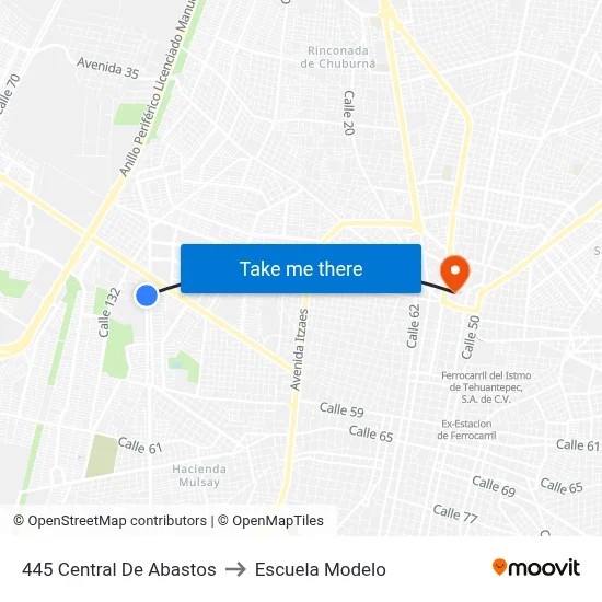 445 Central De Abastos to Escuela Modelo map