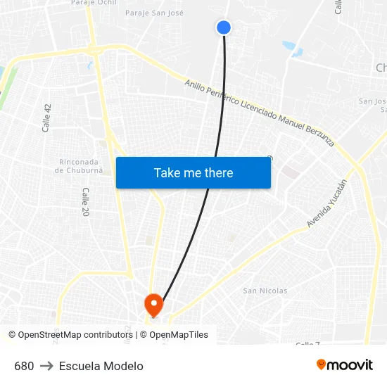 680 to Escuela Modelo map