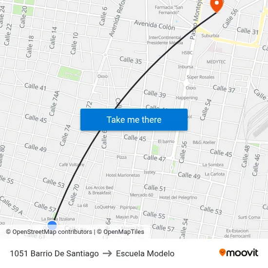 1051 Barrio De Santiago to Escuela Modelo map
