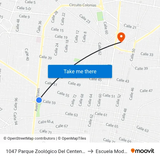 1047 Parque Zoológico Del Centenario to Escuela Modelo map