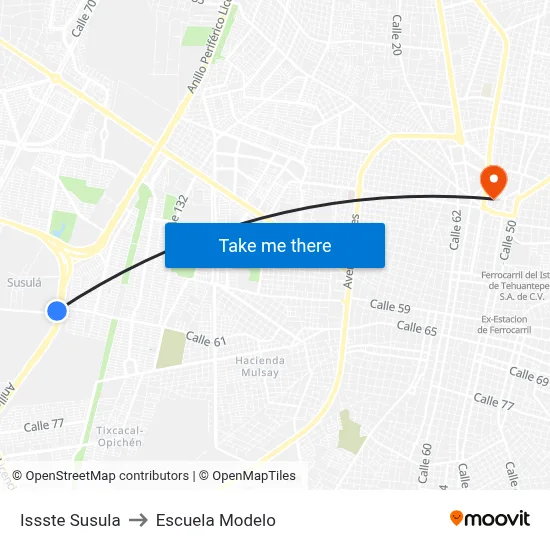 Issste Susula to Escuela Modelo map