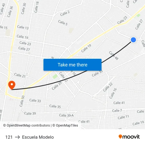 121 to Escuela Modelo map