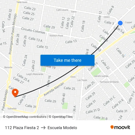 112 Plaza Fiesta 2 to Escuela Modelo map