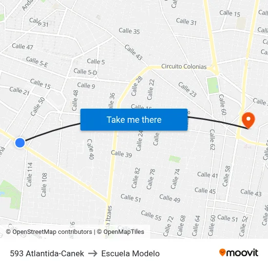 593 Atlantida-Canek to Escuela Modelo map