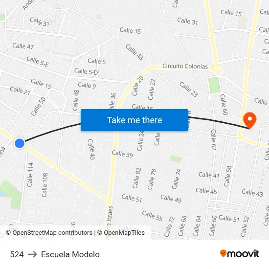 524 to Escuela Modelo map