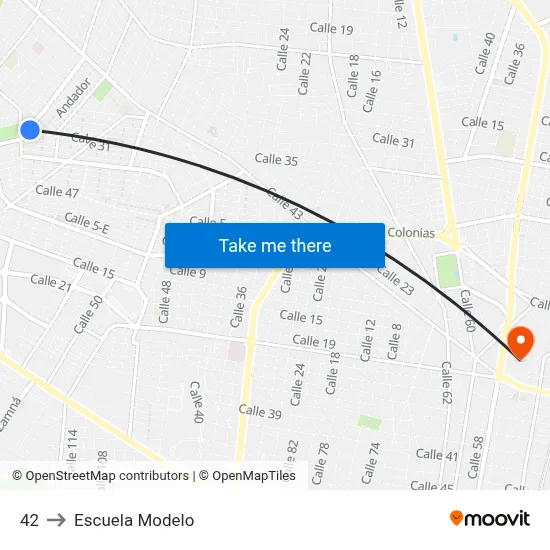 42 to Escuela Modelo map
