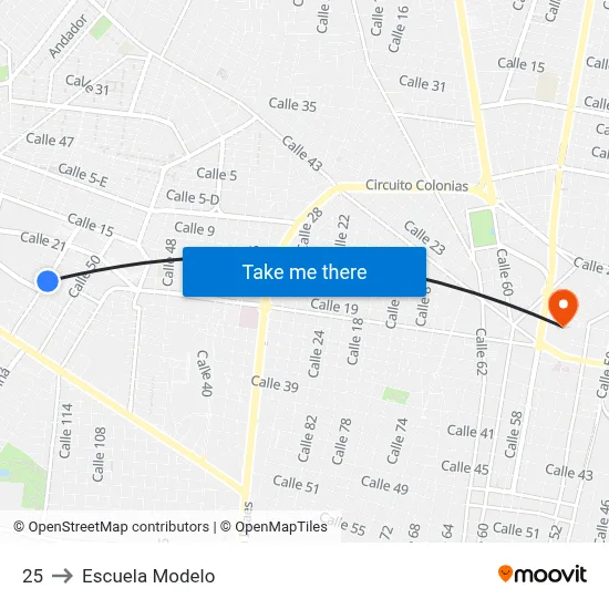 25 to Escuela Modelo map