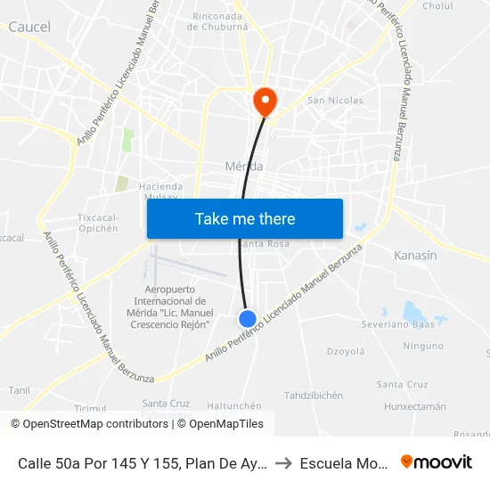 Calle 50a Por 145 Y 155, Plan De Ayala Sur to Escuela Modelo map