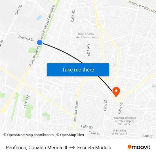 Periférico, Conalep Mérida III to Escuela Modelo map