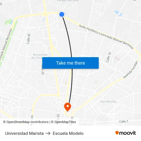 Universidad Marista to Escuela Modelo map