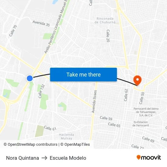 Nora Quintana to Escuela Modelo map