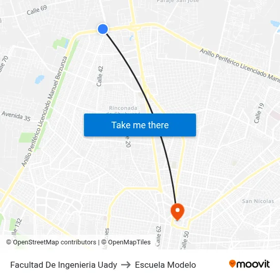 Facultad De Ingenieria Uady to Escuela Modelo map