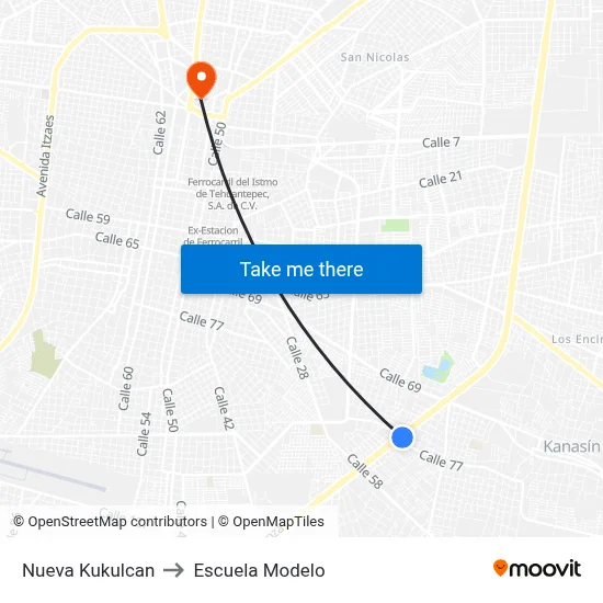 Nueva Kukulcan to Escuela Modelo map