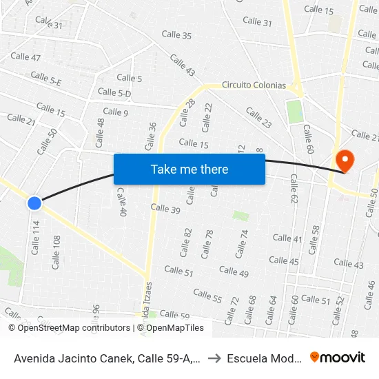 Avenida Jacinto Canek, Calle 59-A, 630 to Escuela Modelo map