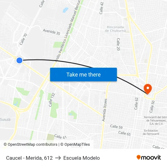 Caucel - Merida, 612 to Escuela Modelo map