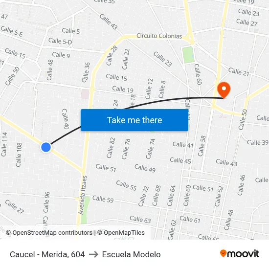 Caucel - Merida, 604 to Escuela Modelo map