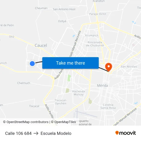 Calle 106 684 to Escuela Modelo map