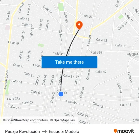 Pasaje Revolución to Escuela Modelo map