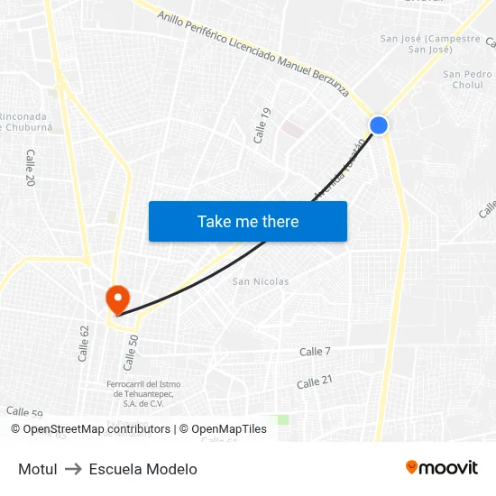 Motul to Escuela Modelo map