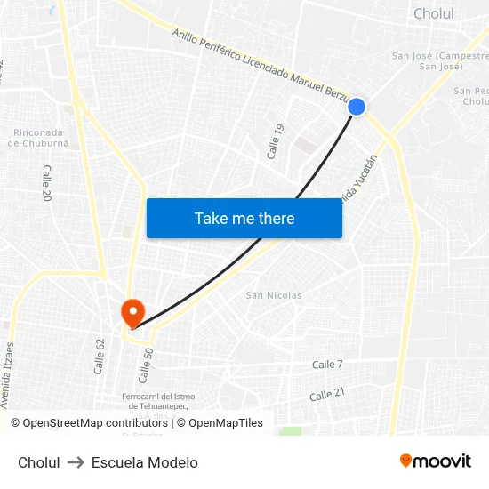 Cholul to Escuela Modelo map