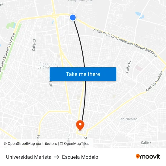 Universidad Marista to Escuela Modelo map