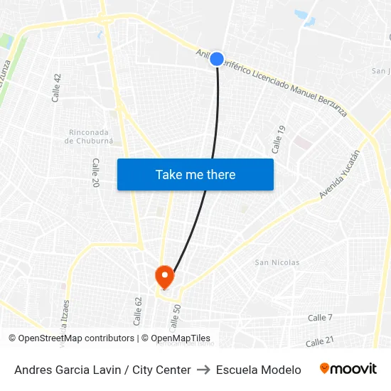 Andres Garcia Lavin / City Center to Escuela Modelo map