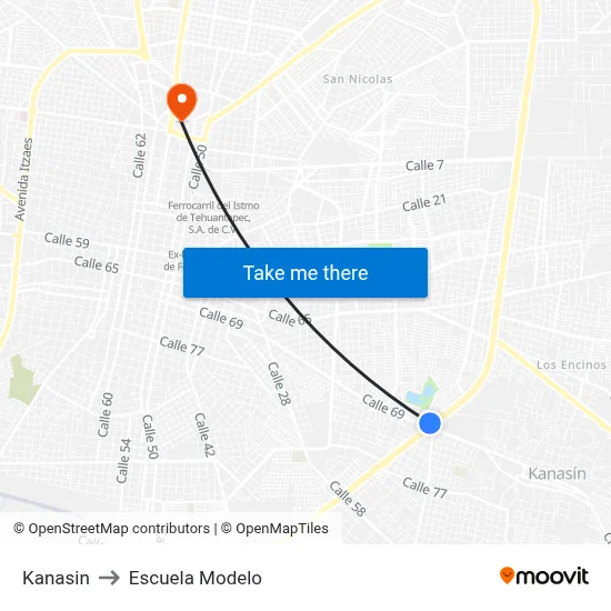 Kanasin to Escuela Modelo map