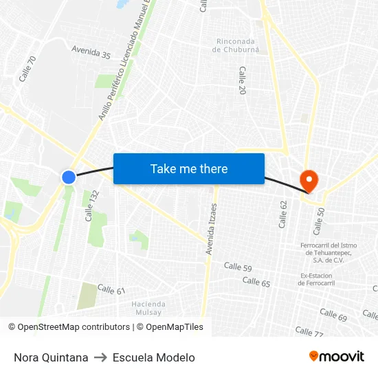 Nora Quintana to Escuela Modelo map