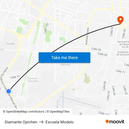 Diamante Opichen to Escuela Modelo map